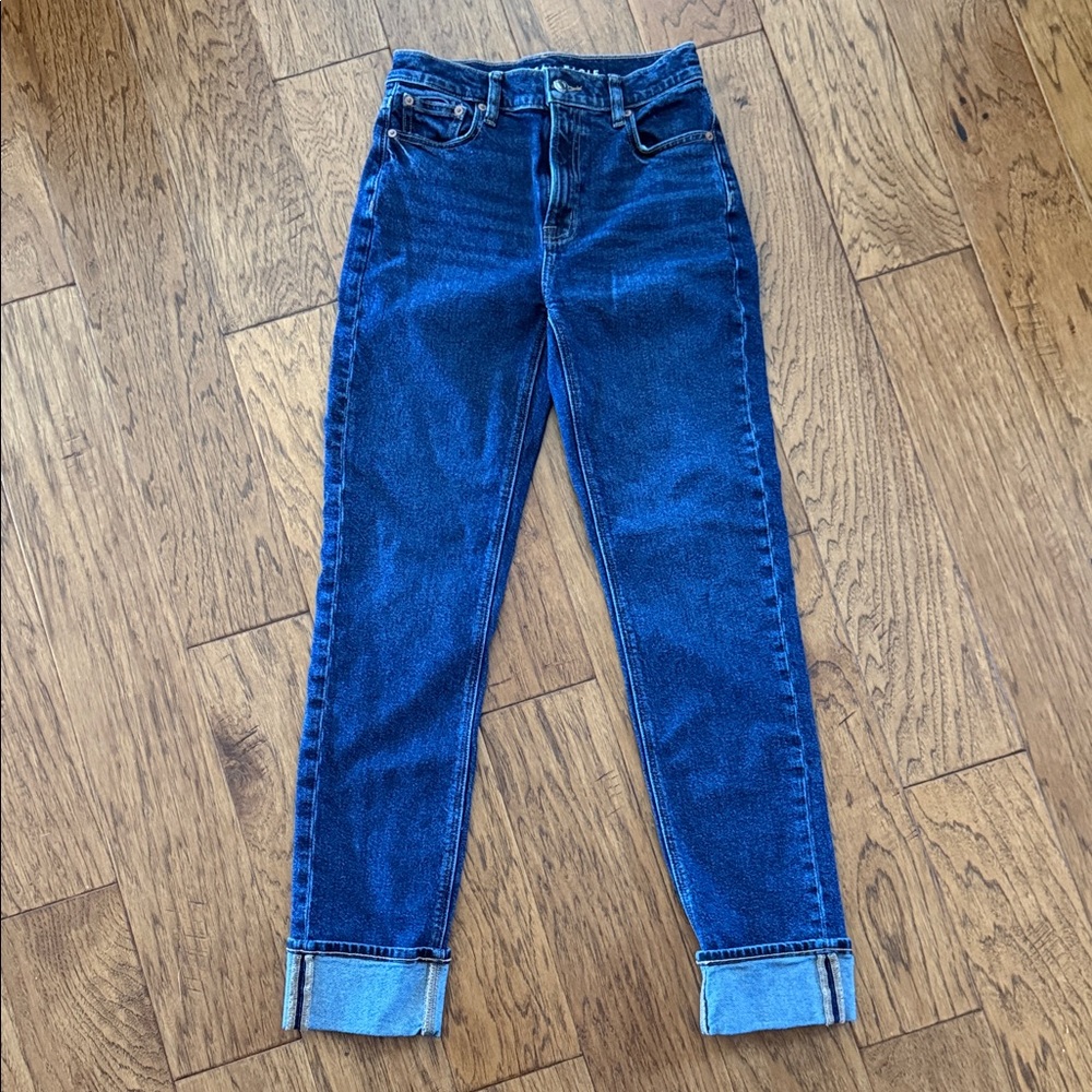 AE Stretch Super High-Waisted Straight Jean, Size 00 Regular